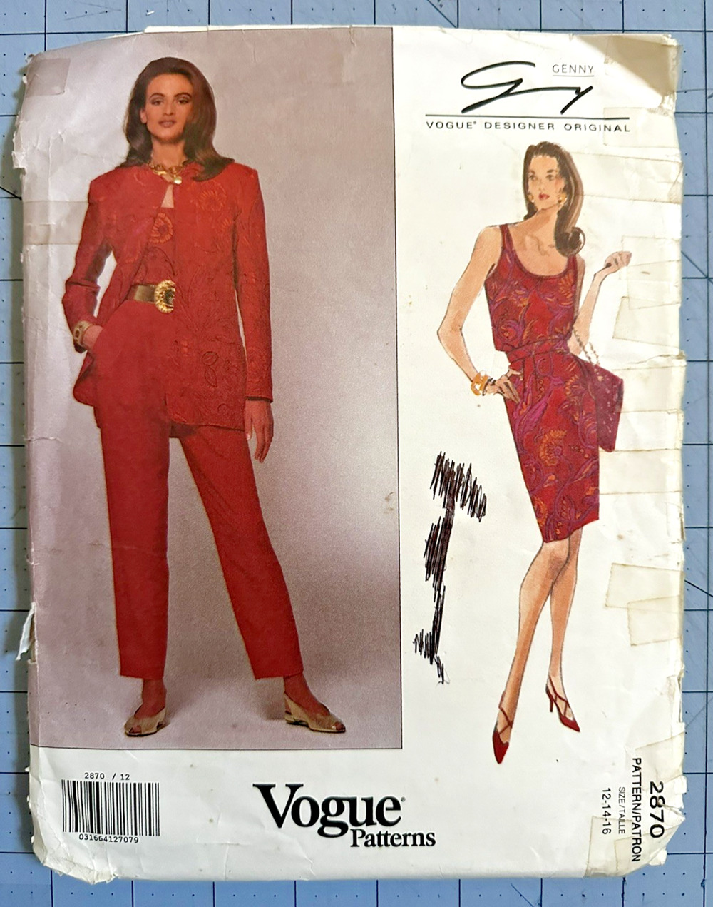 UNCUT VOGUE Designer Pattern 2870 Genny Sewing Jacket Pant Skirt Sz 12-16